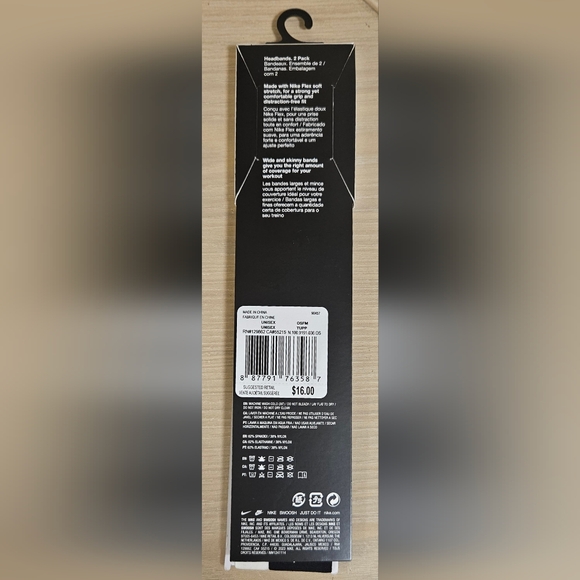 2 PCS NIKE SOFT FLEX HEADBANDS UNISEX HEADBAND BLACK WHITE - Picture 5 of 5